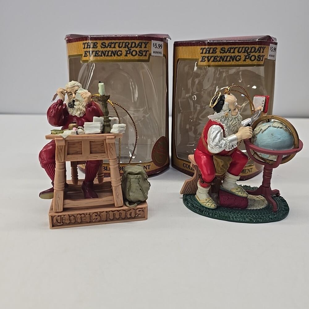 The Saturday Evening Post Lot 2 Ornaments Christmas Collectible Globe Desk Pipe
